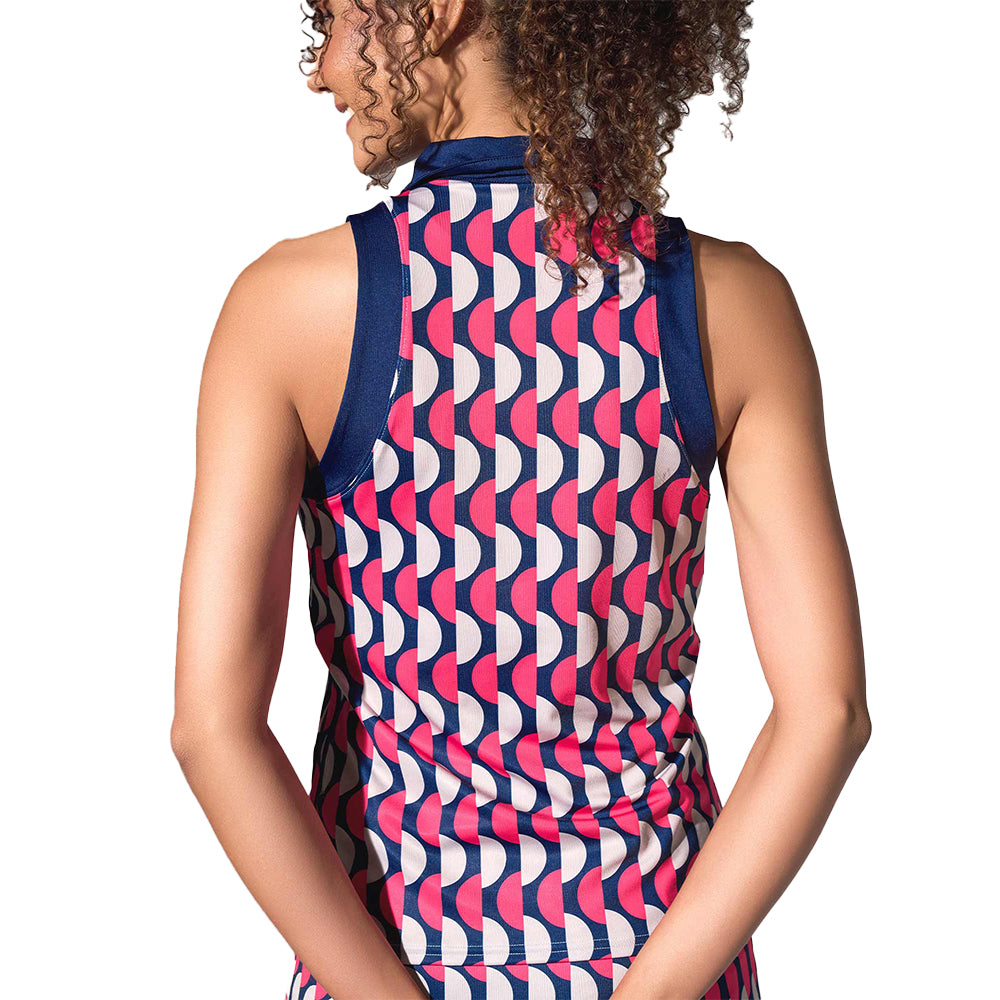 inPhorm NYC Ava Sleeveless Women's Golf & Tennis Polo Top - Geo Print/Ink