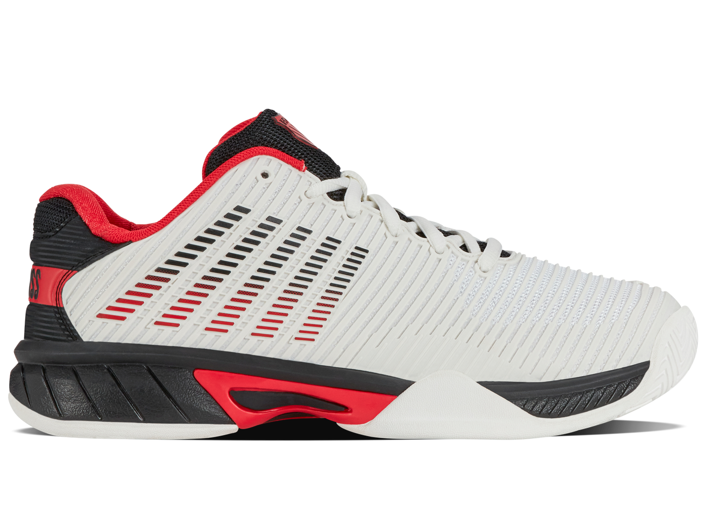 Zapatillas K-Swiss Hypercourt Express 2 para niños grandes | Blanco brillante/Limusina elástica/Rojo de alto riesgo