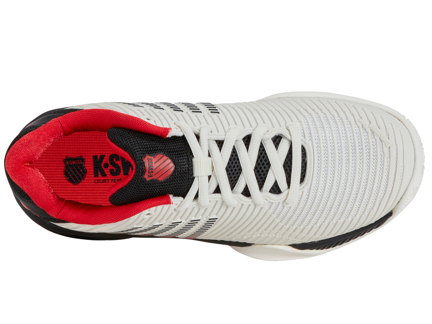 Zapatillas K-Swiss Hypercourt Express 2 para niños grandes | Blanco brillante/Limusina elástica/Rojo de alto riesgo