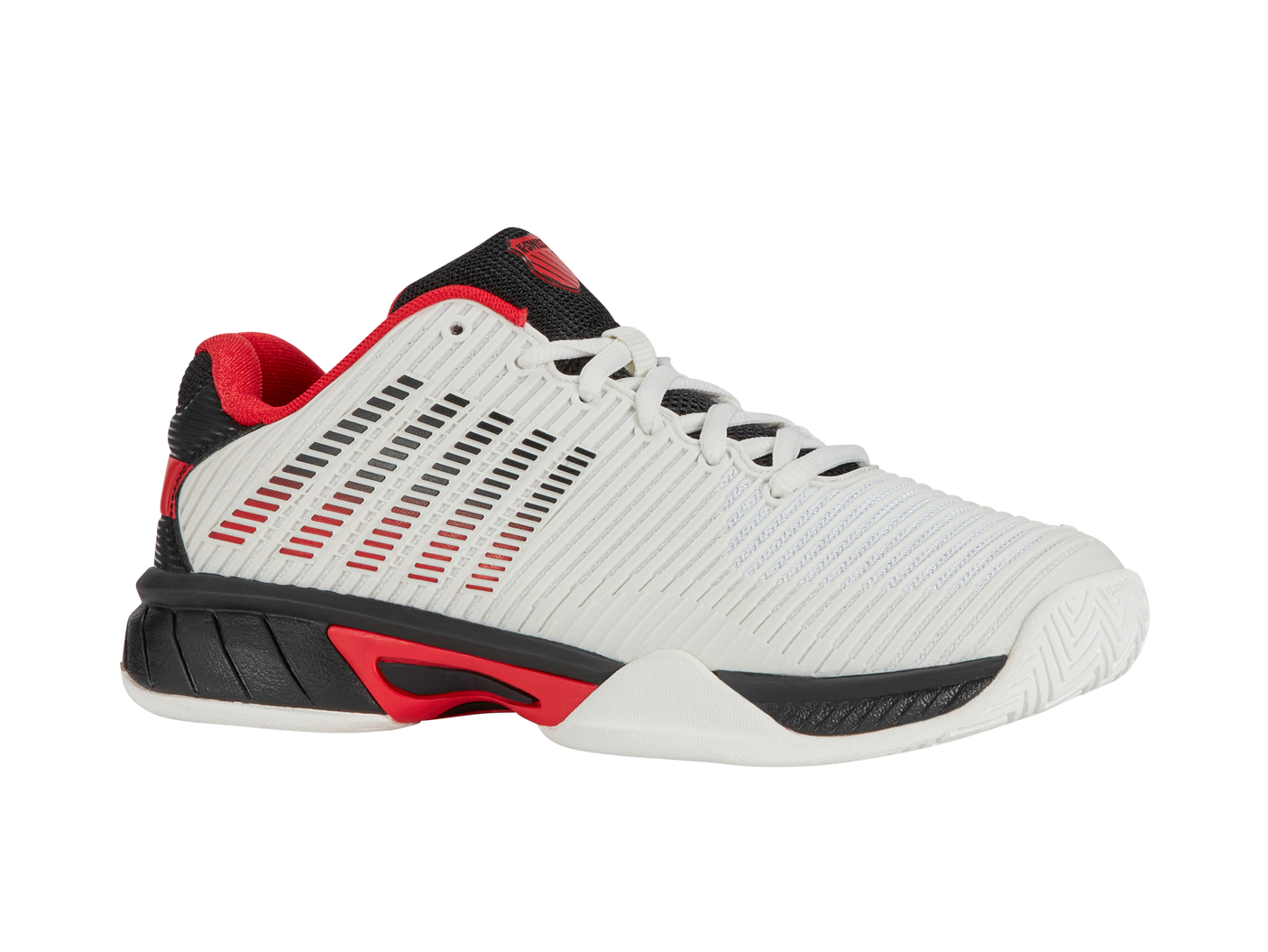 Zapatillas K-Swiss Hypercourt Express 2 para niños grandes | Blanco brillante/Limusina elástica/Rojo de alto riesgo