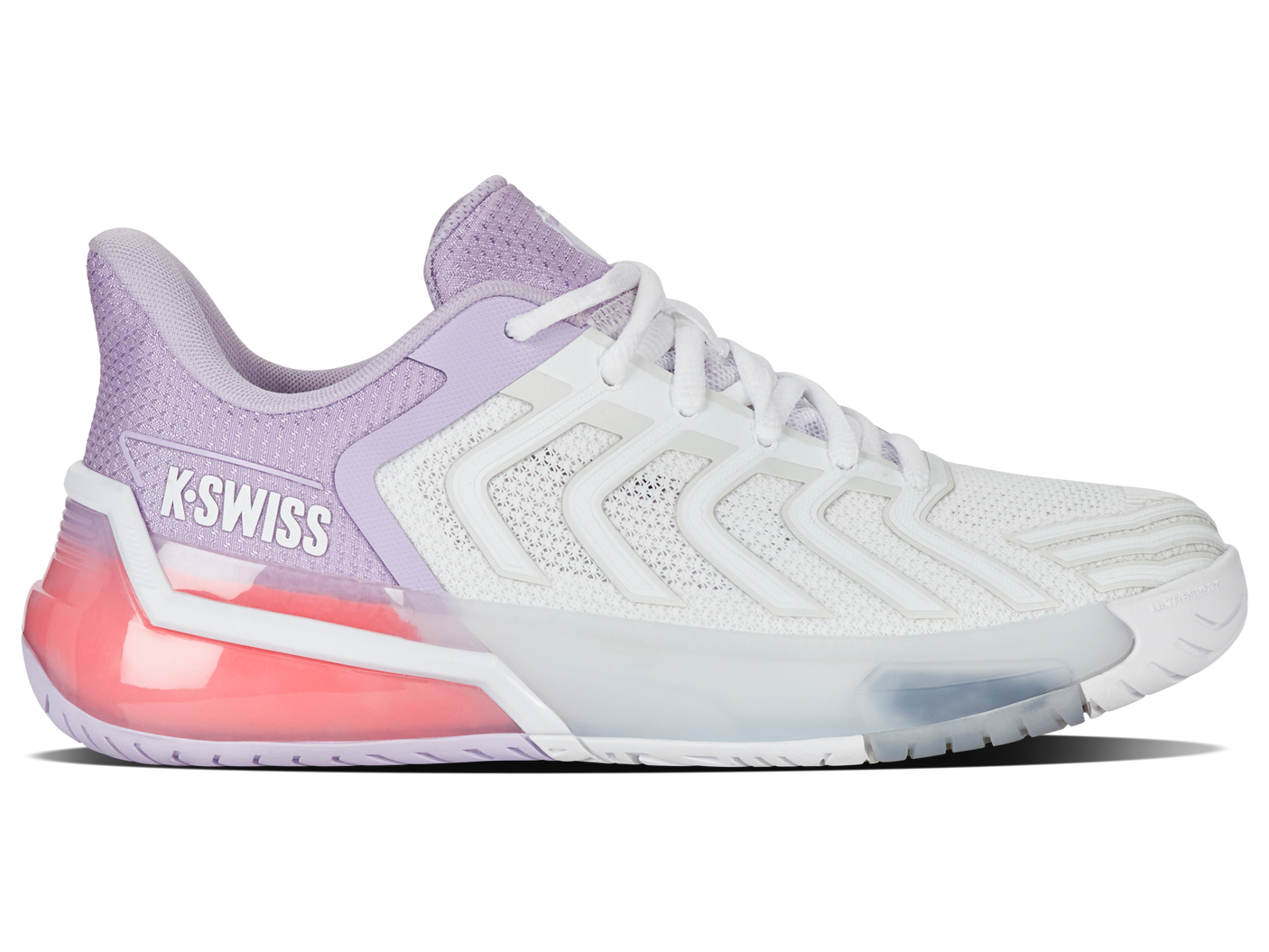 Zapatillas K-Swiss Ultrashot 4 para mujer | Blanco/Orquídea pétalo/Neón brillante