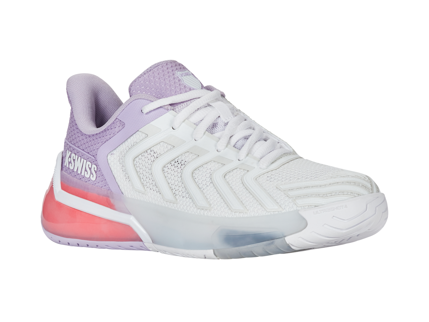 Zapatillas K-Swiss Ultrashot 4 para mujer | Blanco/Orquídea pétalo/Neón brillante