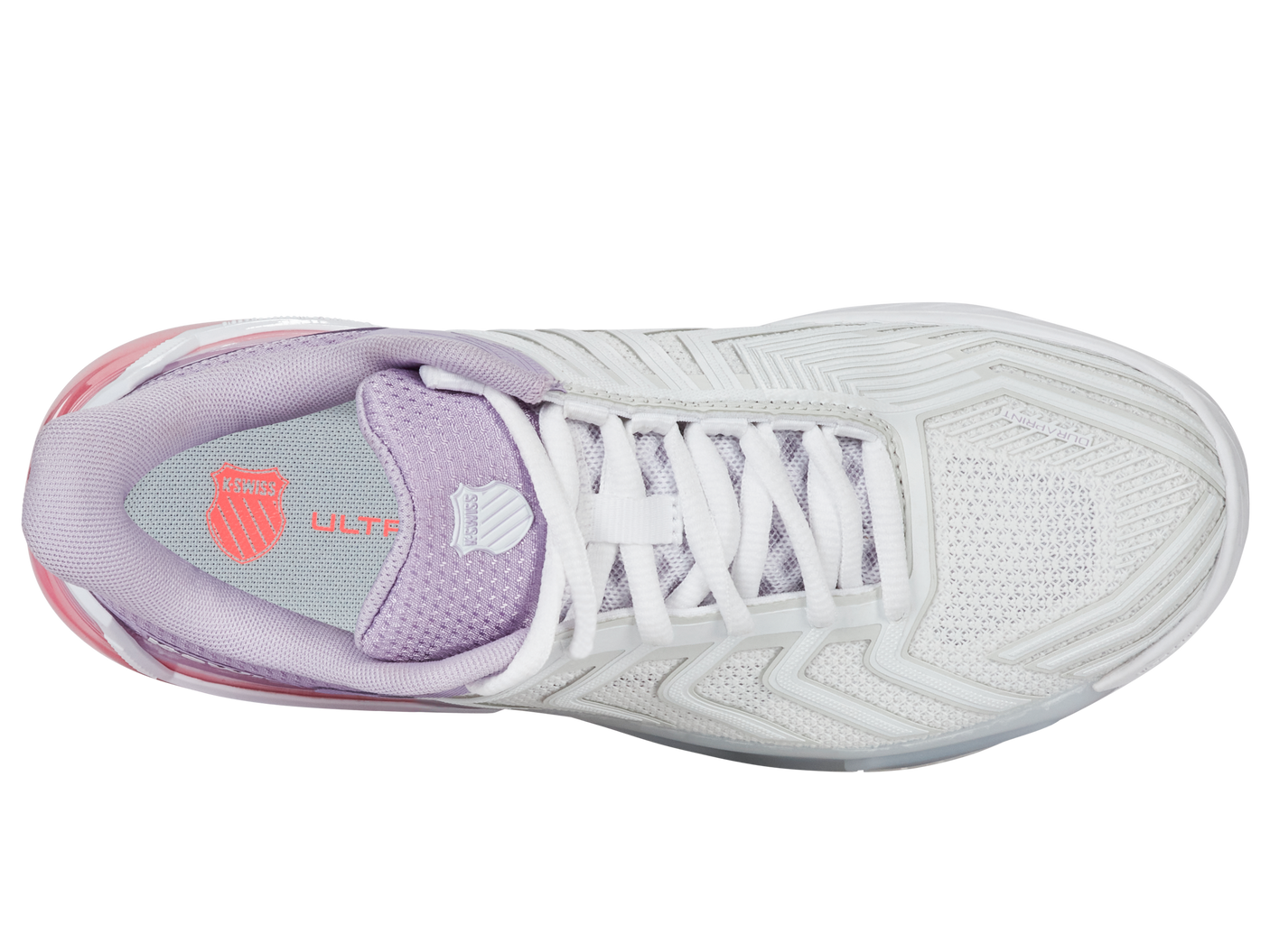 Zapatillas K-Swiss Ultrashot 4 para mujer | Blanco/Orquídea pétalo/Neón brillante