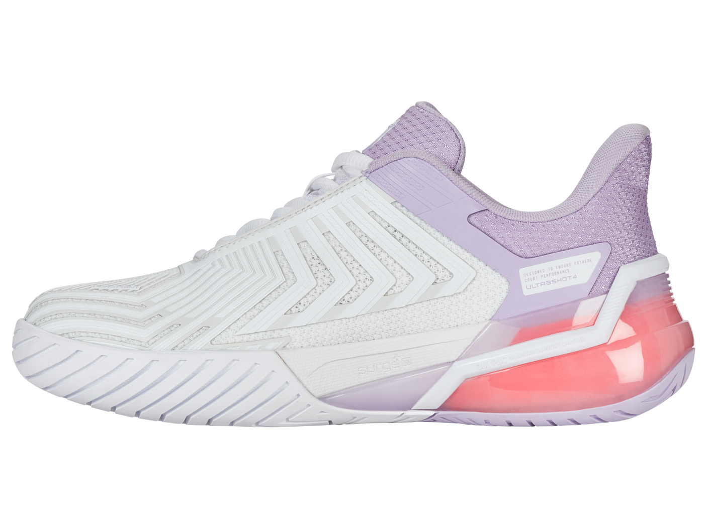 Zapatillas K-Swiss Ultrashot 4 para mujer | Blanco/Orquídea pétalo/Neón brillante