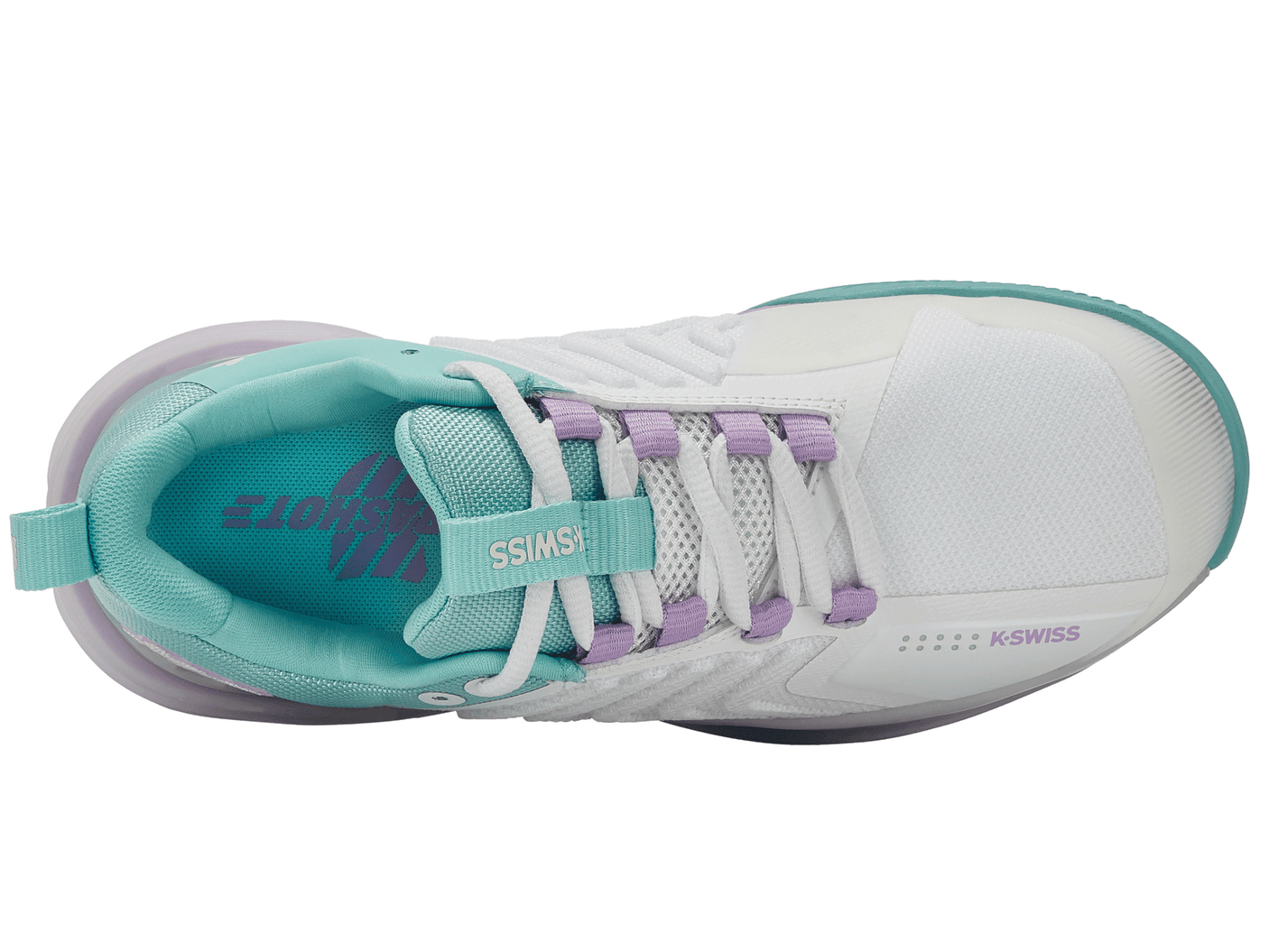 Zapatillas K-Swiss Ultrashot 3 para mujer | Blanco brillante/Azul ángel/Lila transparente