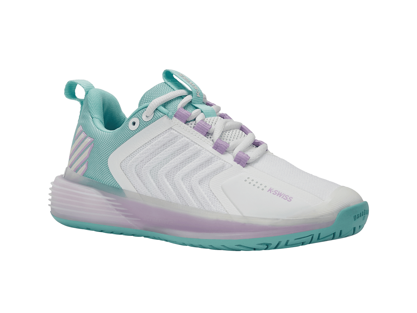 Zapatillas K-Swiss Ultrashot 3 para mujer | Blanco brillante/Azul ángel/Lila transparente