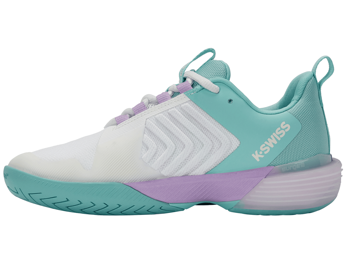 Zapatillas K-Swiss Ultrashot 3 para mujer | Blanco brillante/Azul ángel/Lila transparente