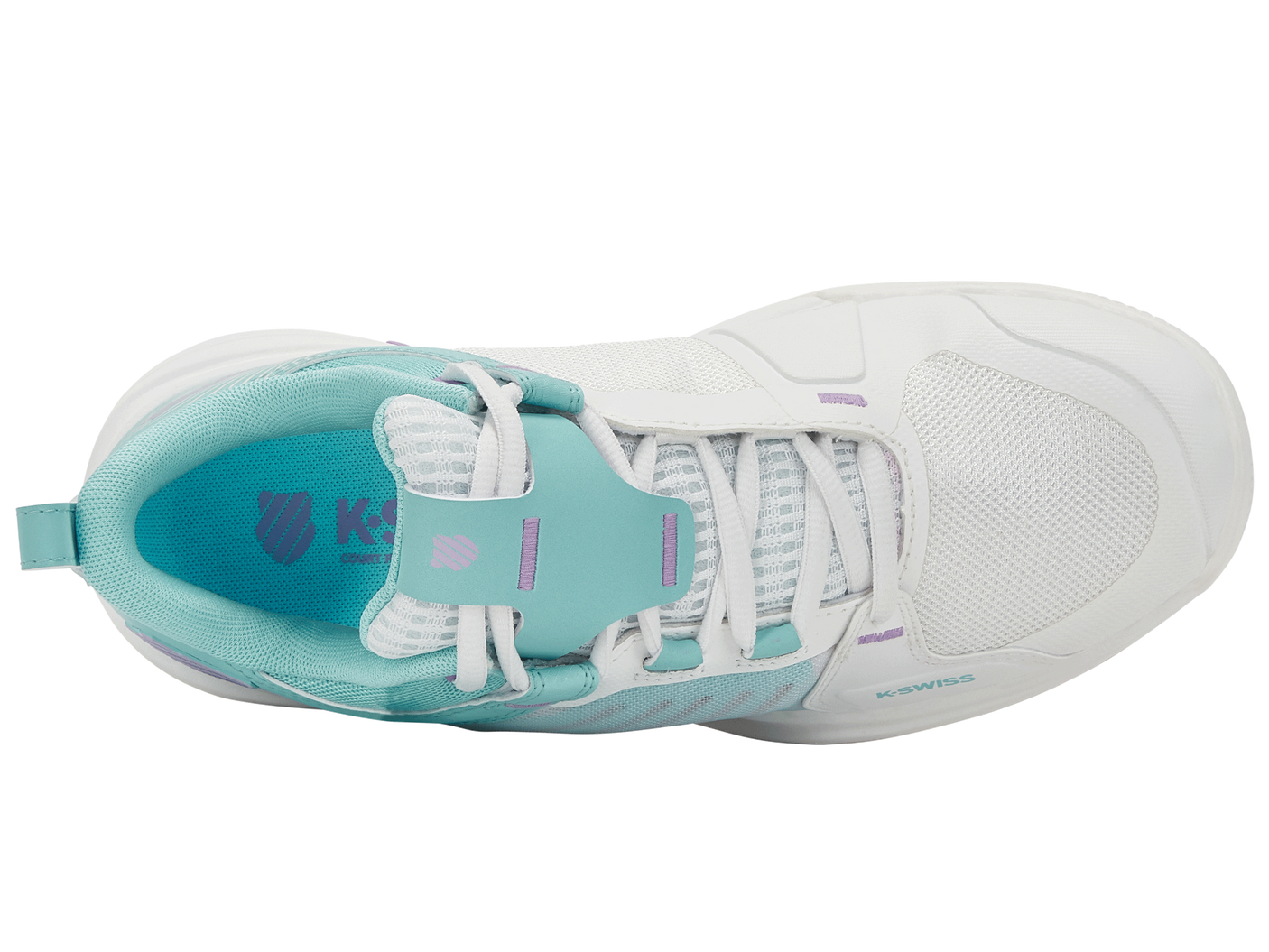 Zapatillas K-Swiss Ultrashot 3 para mujer | Blanco brillante/Azul ángel/Lila transparente