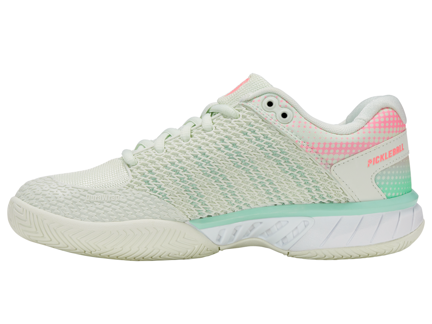 K-Swiss Zapatillas de Mujer Express Light Pickleball-Ancho | Hielo/Melón Verde/Rosa Pastel Neón