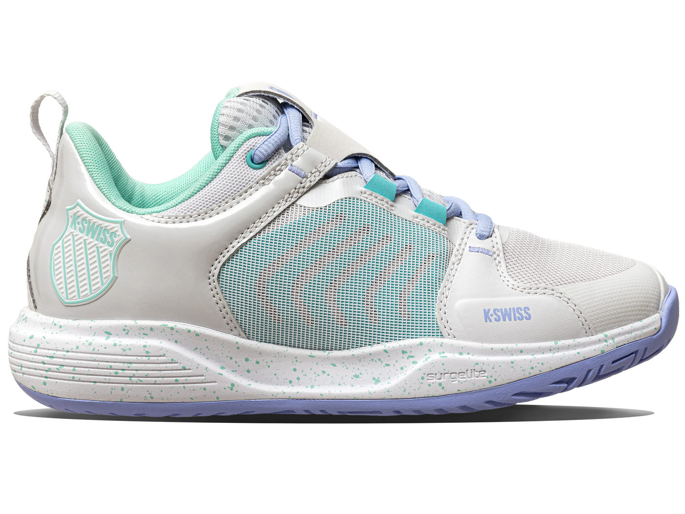 Zapatillas K-Swiss Ultrashot Team para mujer | Nube Nimbus/Morado neón/Verde azulado neón