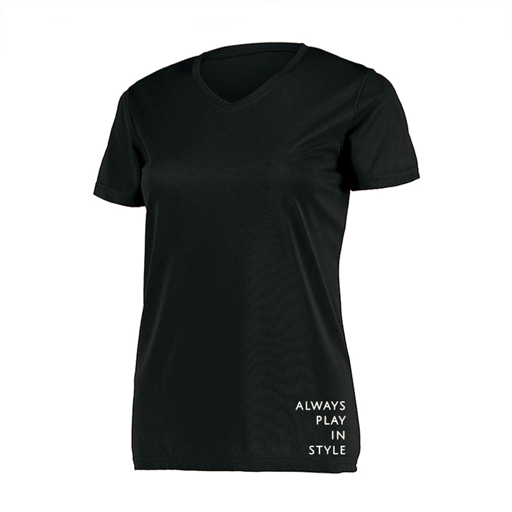 Camiseta negra de manga corta con cuello en V Picckleball Bella