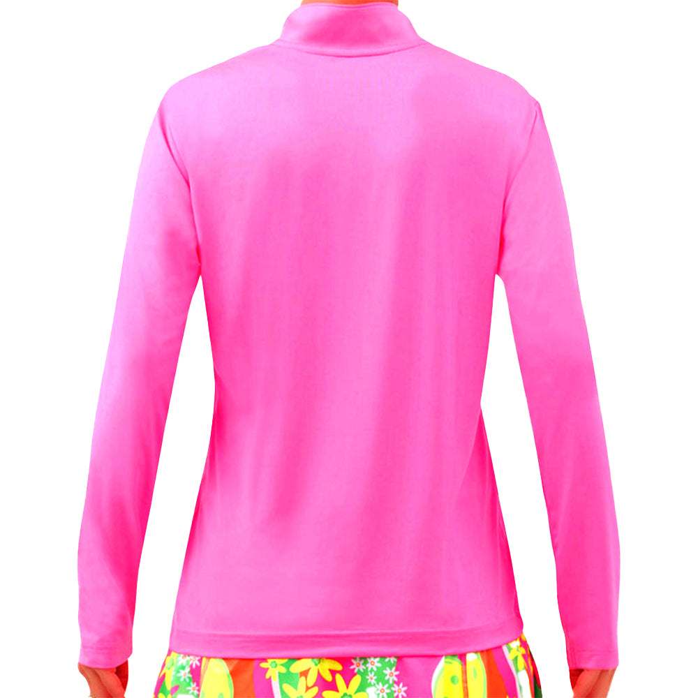 Sudadera Bella con cremallera de 1/4 de manga larga para pickleball, color rosa vivo