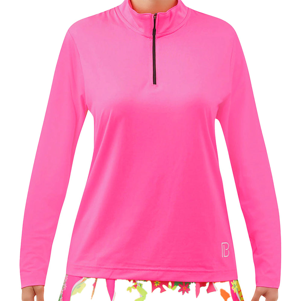 Sudadera Bella con cremallera de 1/4 de manga larga para pickleball, color rosa vivo