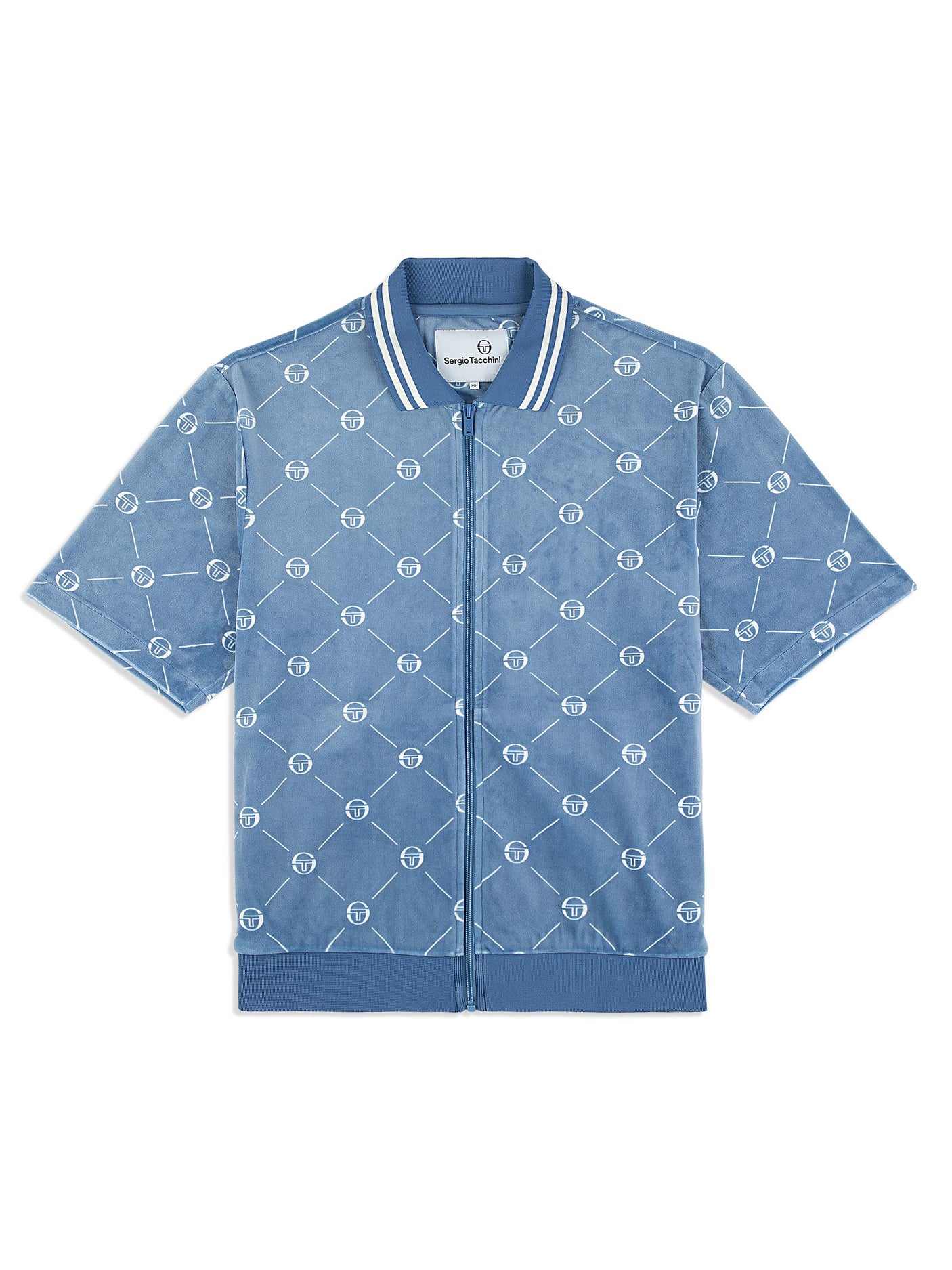 Sergio Tacchini Cosimo Velour Zip -Up Polo - Faded Denim