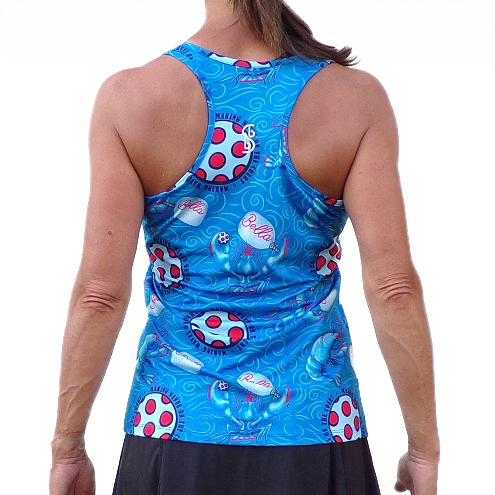 Camiseta de tirantes estilo nadador Bella Picckleball Monstruo Langosta