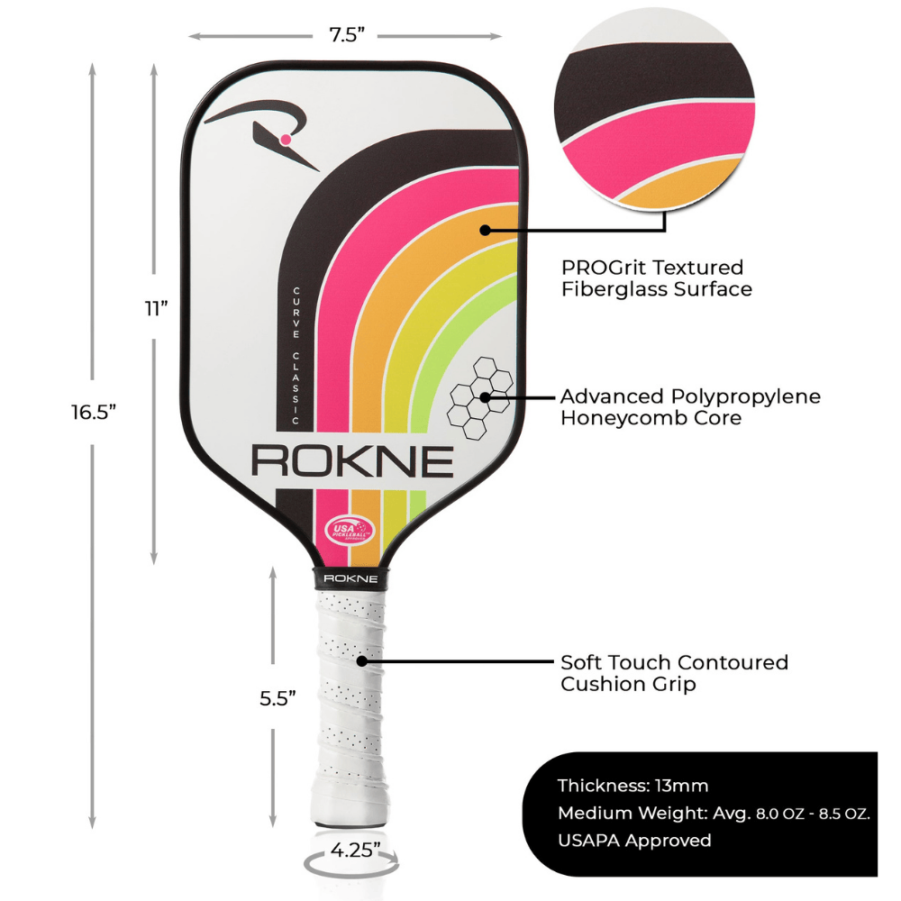 Rokne Pickleball Paddle Curve Classic - Electric Citrus