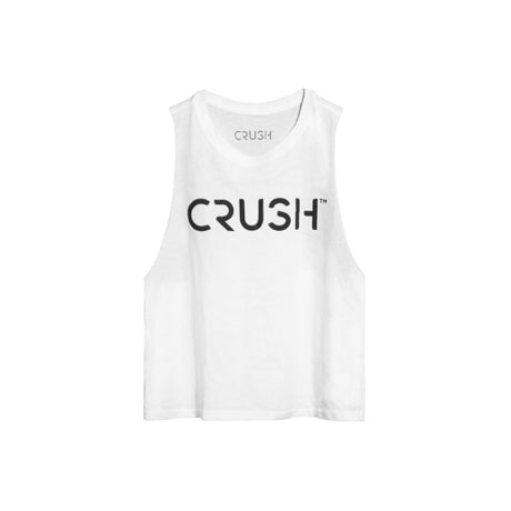 Crush Sports Women Black Logo White Crop Tank Top