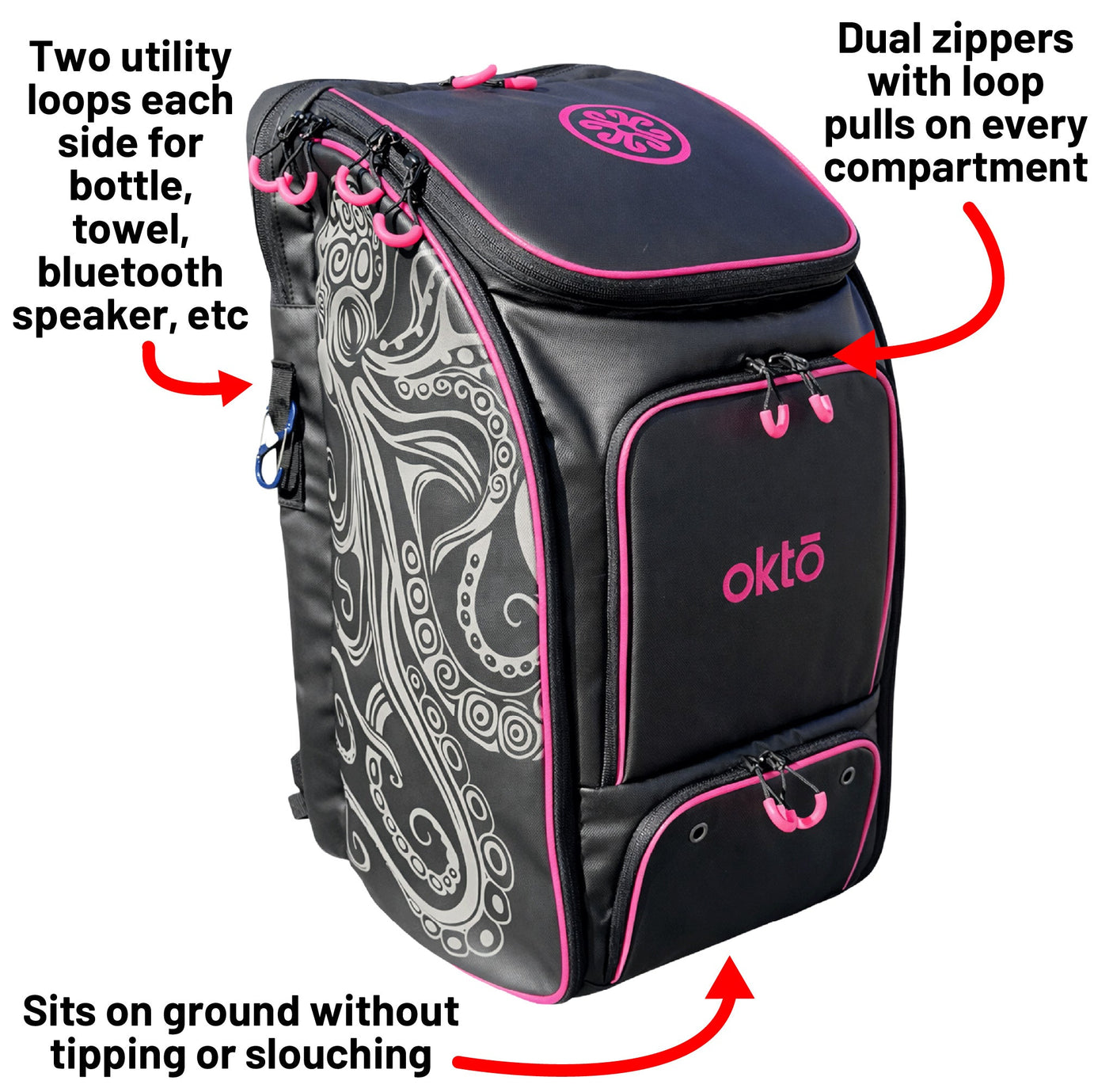 Oktō Pro Elite Paddle Sports Backpack | Black & Pink