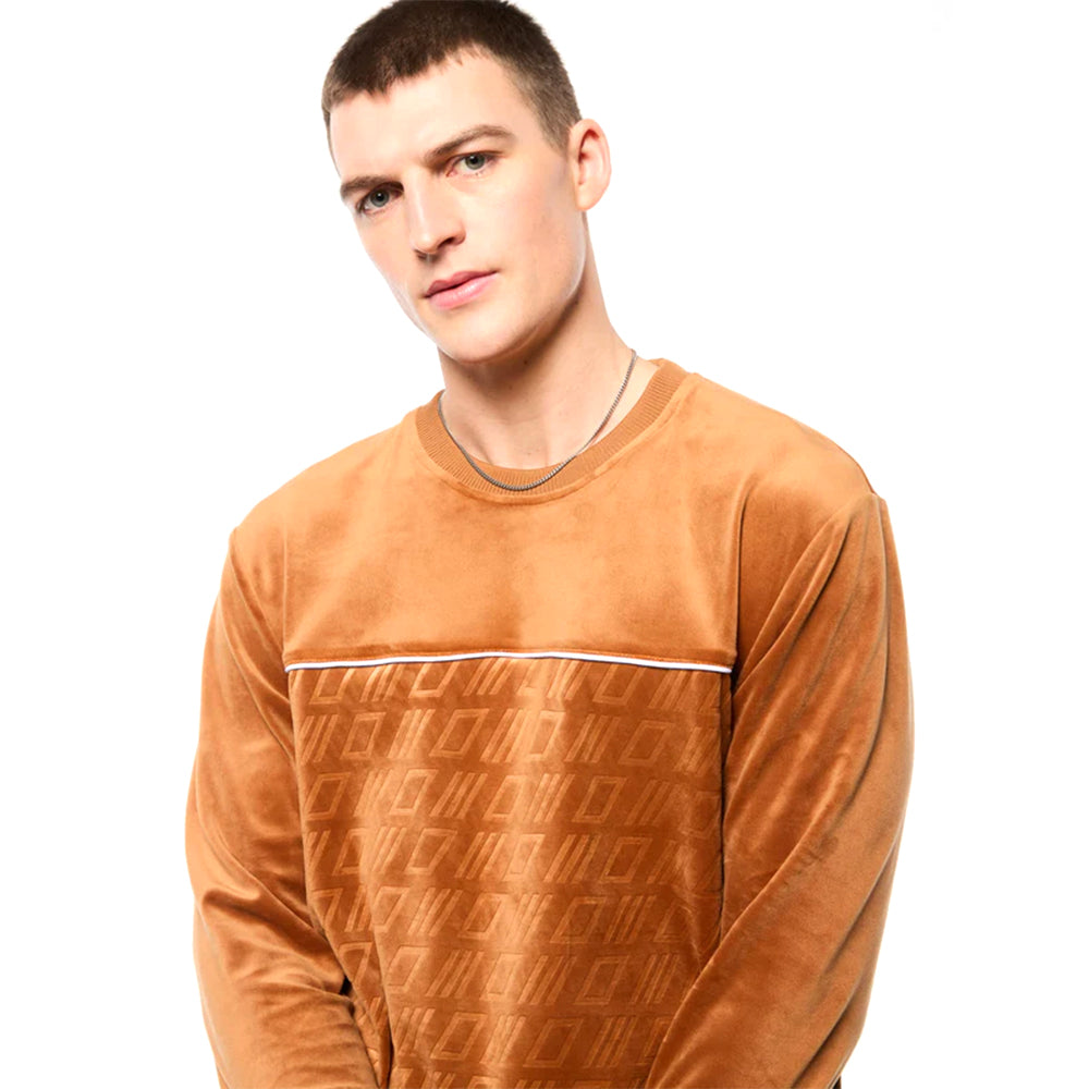 Sergio Tacchini Bandiera Debossed Velour Crewneck | Almendra Azucarada
