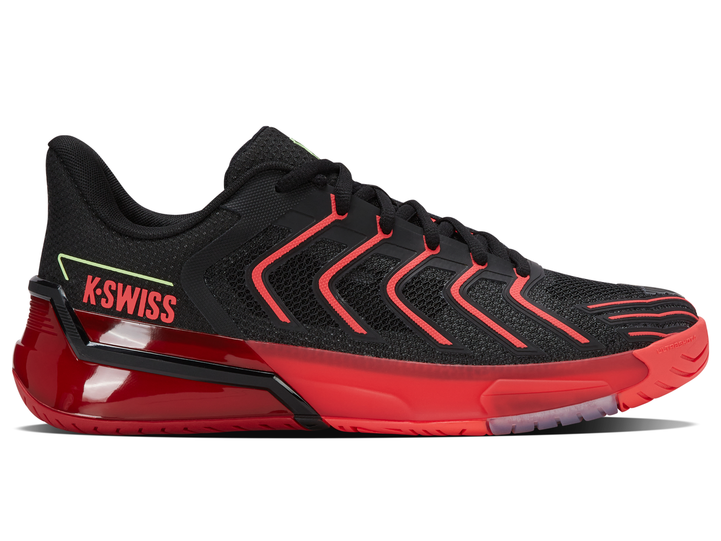 Zapatillas K-Swiss Ultrashot 4 para hombre | Negro/Lava neón/Pimiento picante