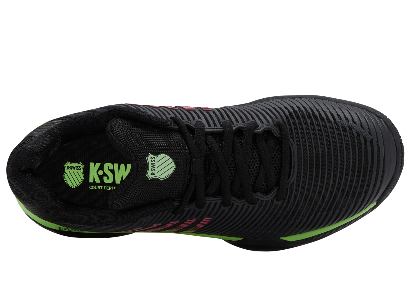 Zapatillas K-Swiss Hypercourt Express 2 para hombre | Negro/Verde neón suave/Lava neón