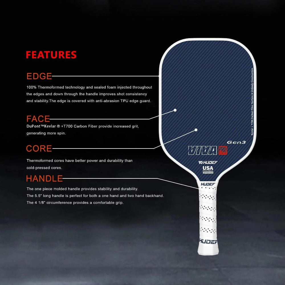 Hudef Sport Pickleball Paddle Viva Pro Gen 3 | Power Paddle