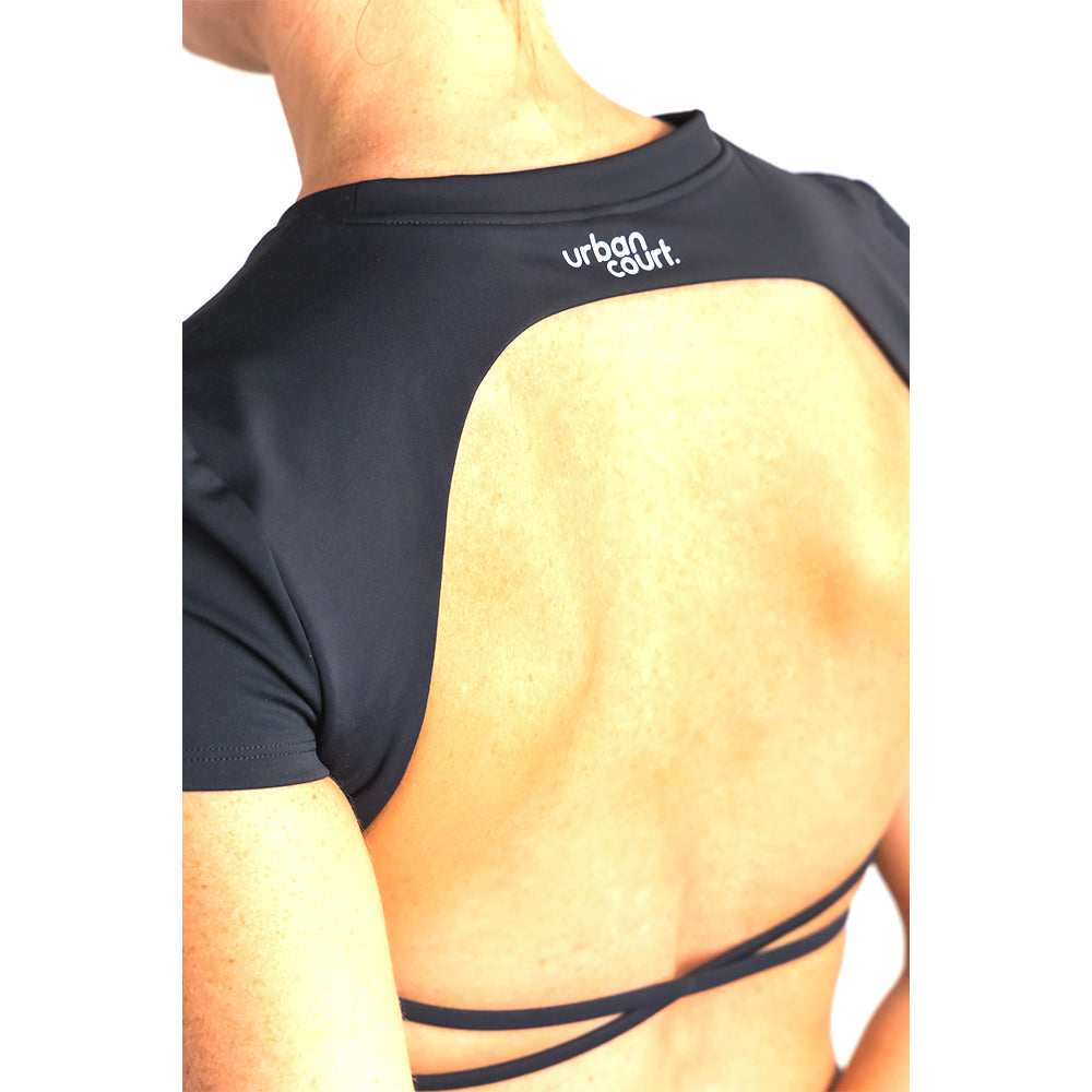 Urban Court - Black Open-back Performance Crop Top