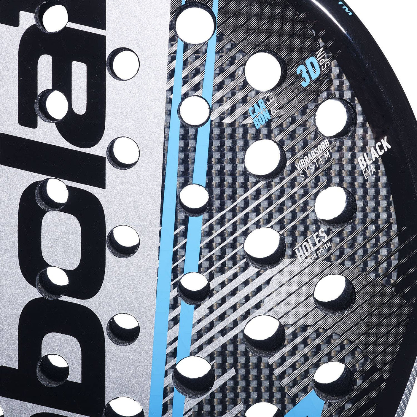 Babolat Air Veron 2.6 face close-up showing carbon pattern and drilled layout