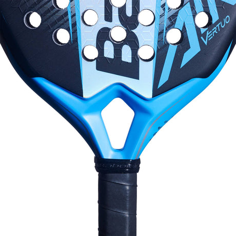 Babolat Air Vertuo 2.6 handle detail with black grip and Babolat buttcap