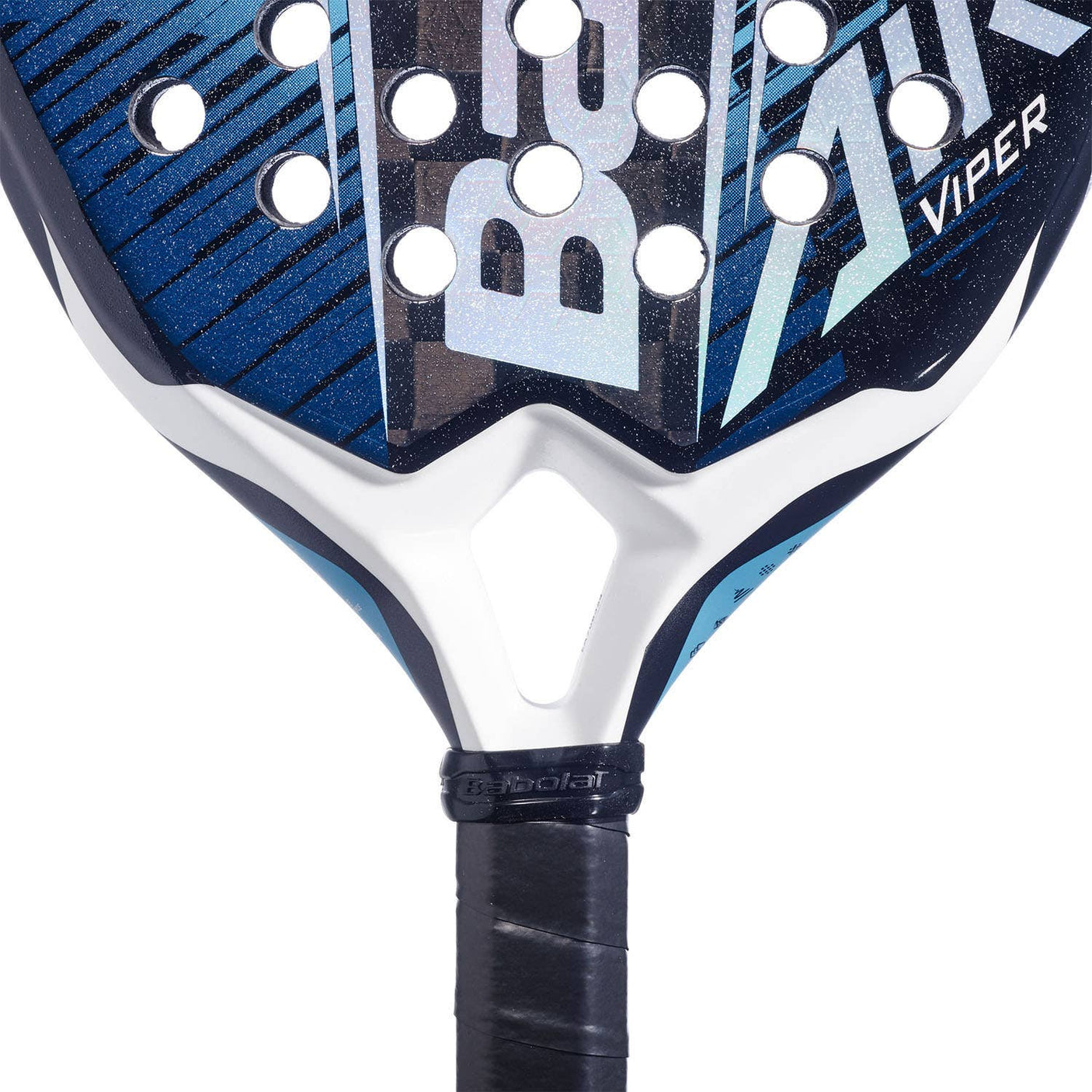 Babolat Air Viper 2.6 grip close-up with wrapped handle and branded end cap