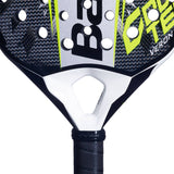 Babolat Counter Veron 2.6 handle close-up with wrapped grip and end cap logo