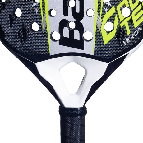 Babolat Counter Veron 2.6 handle close-up with wrapped grip and end cap logo