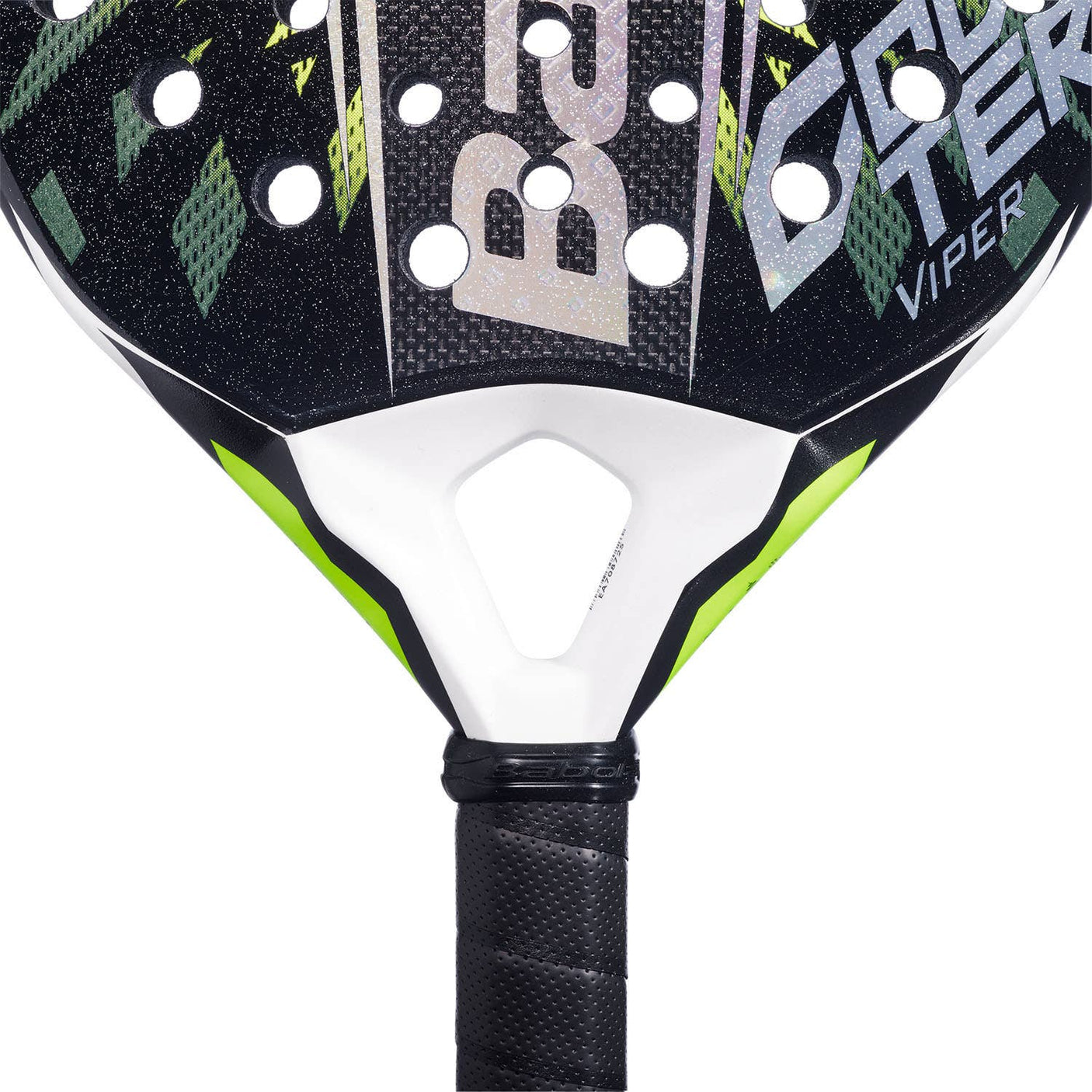 Babolat Counter Viper 2.6 grip detail with wrapped handle and logo end cap