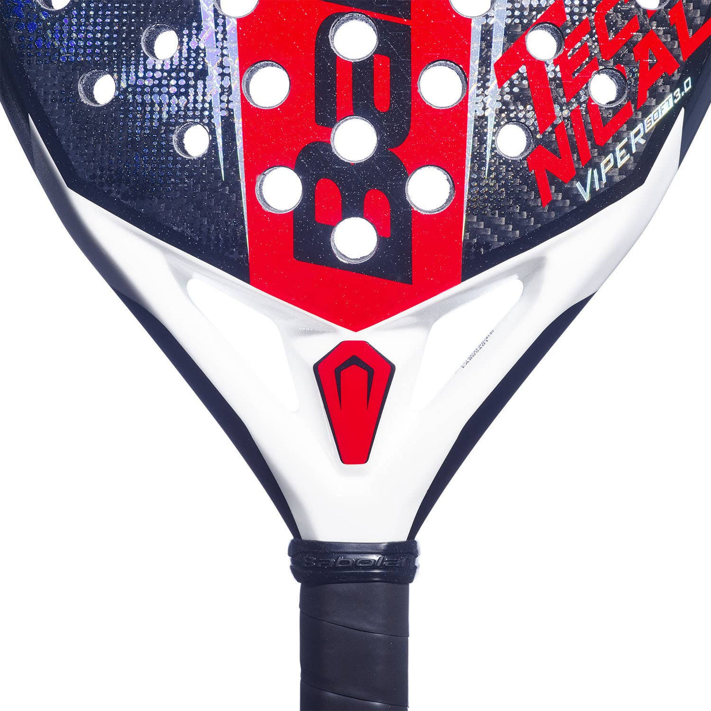 Babolat Technical Viper Soft 3.0 detalle del mango con grip negro y tapa con logo