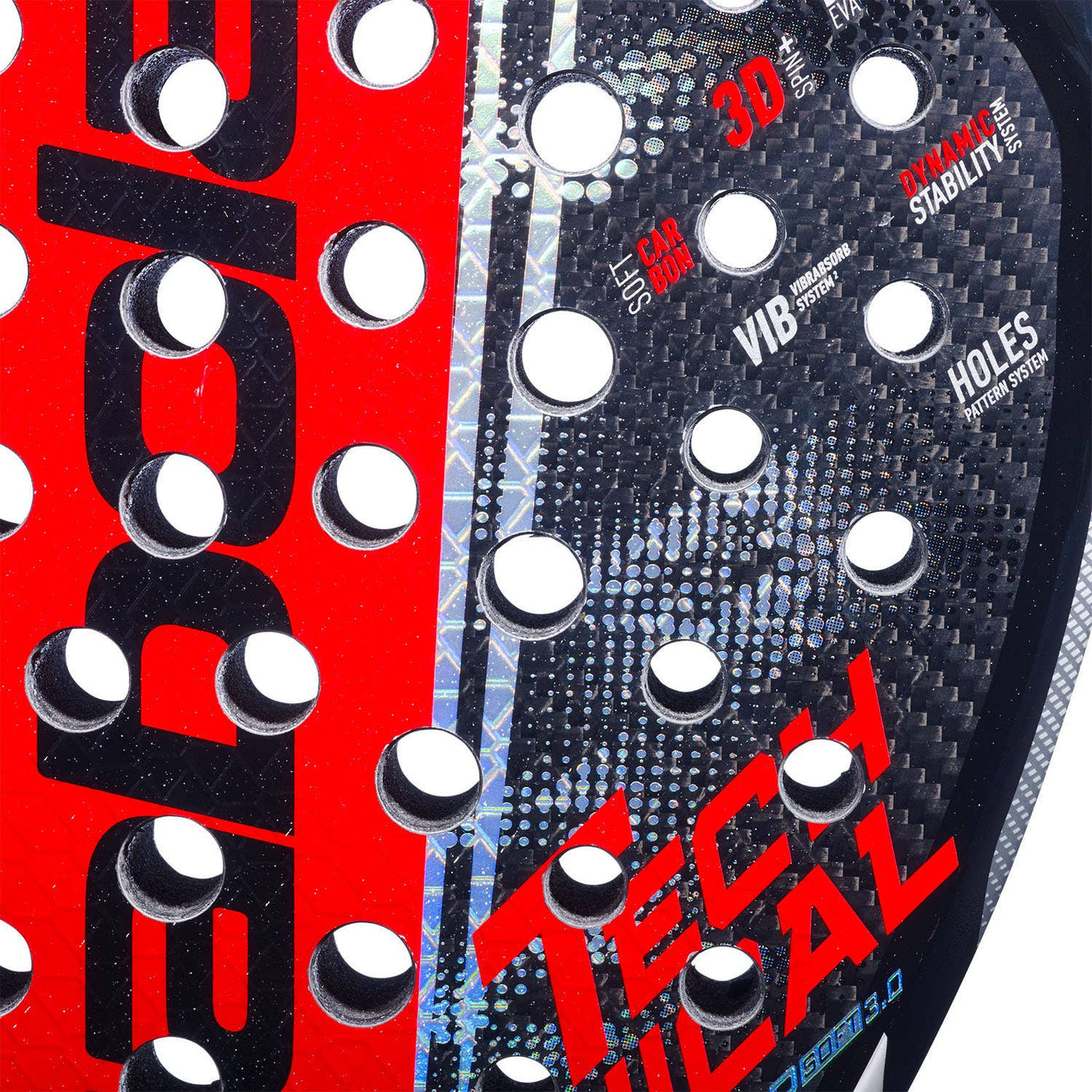 Babolat Technical Viper Soft 3.0 vista frontal mostrando la distribución de perforaciones