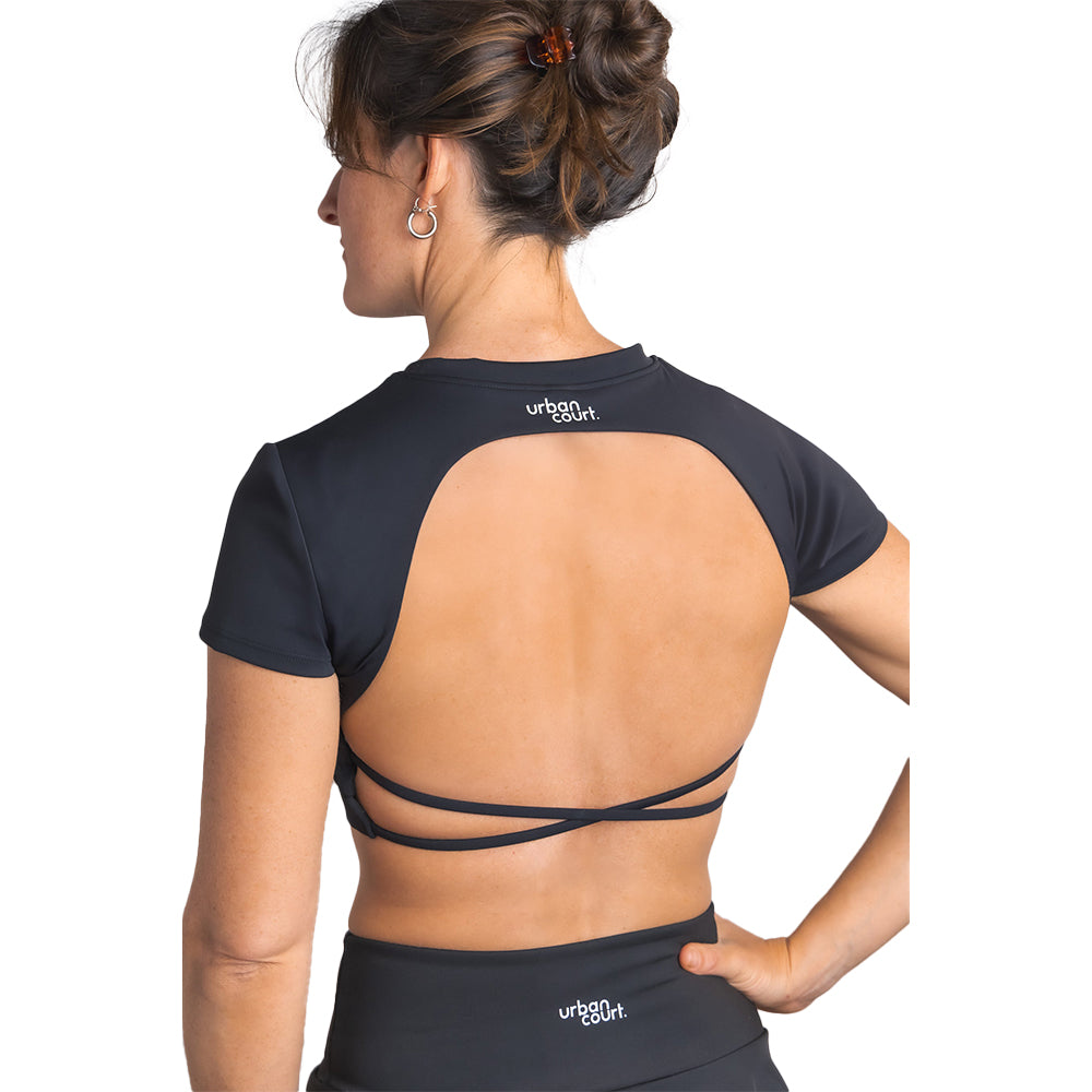 Urban Court - Black Open-back Performance Crop Top