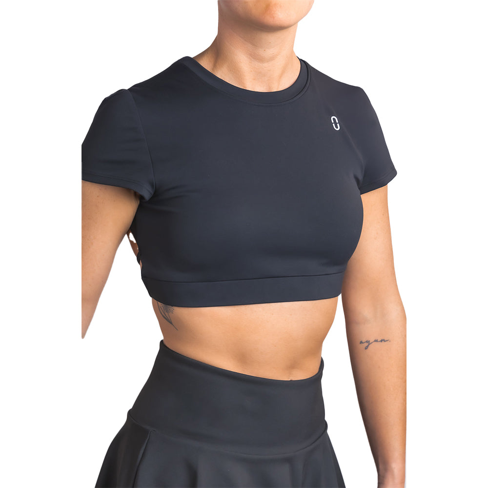 Urban Court - Black Open-back Performance Crop Top