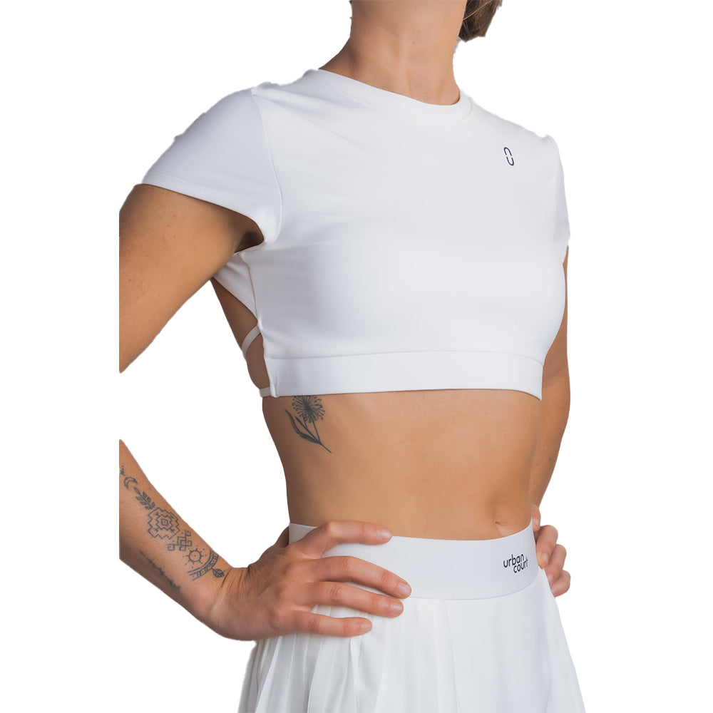 Urban Court - White Open-back Performance Crop Top