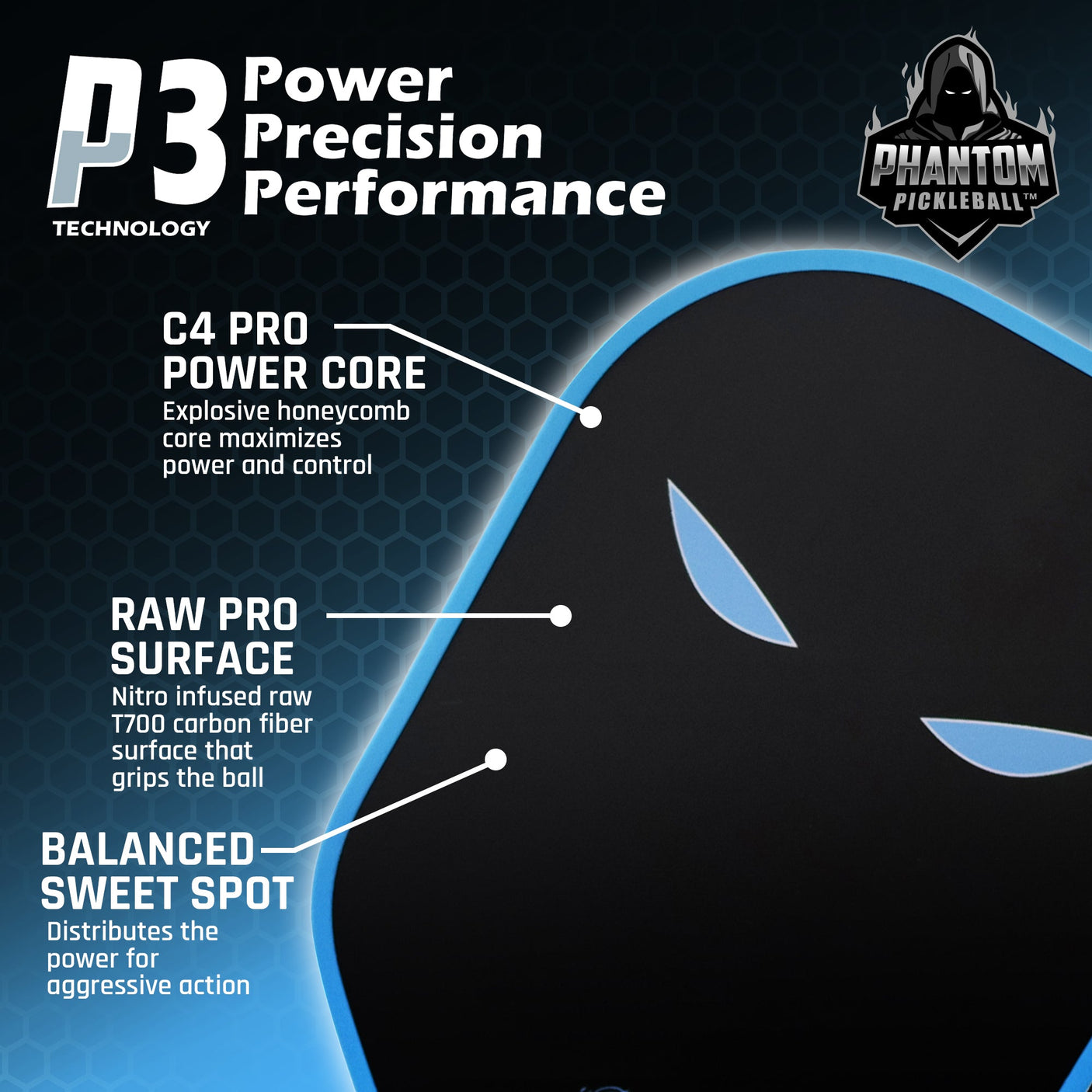 Phantom Pickleball Paddle Sniper Pro 12mm & Premium Cover