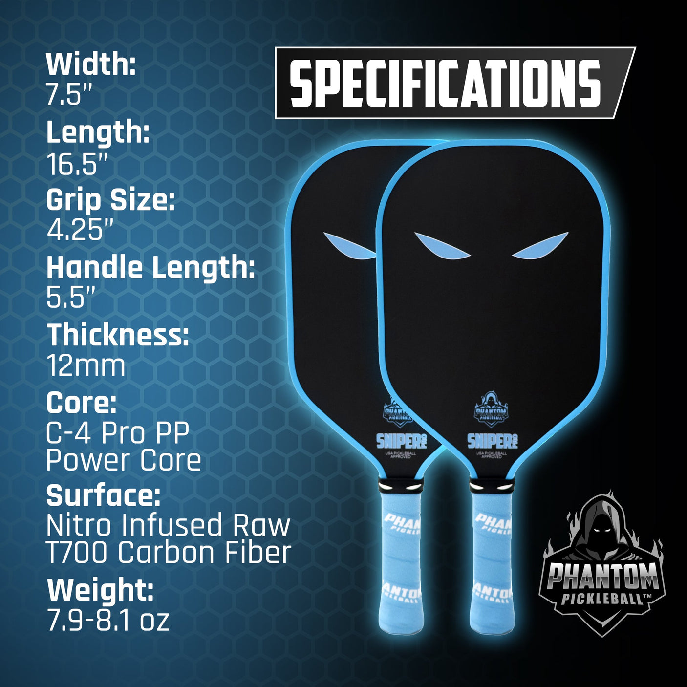 Phantom Pickleball Paddle Sniper Pro 12mm & Premium Cover