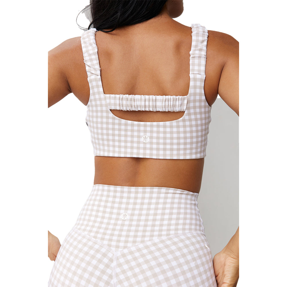 Astoria LUXE BALANCE Ruched Sports Crop - Beige Gingham