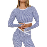 Astoria LUXE BALANCE Staple Sleeved Crop - Blue Lattice