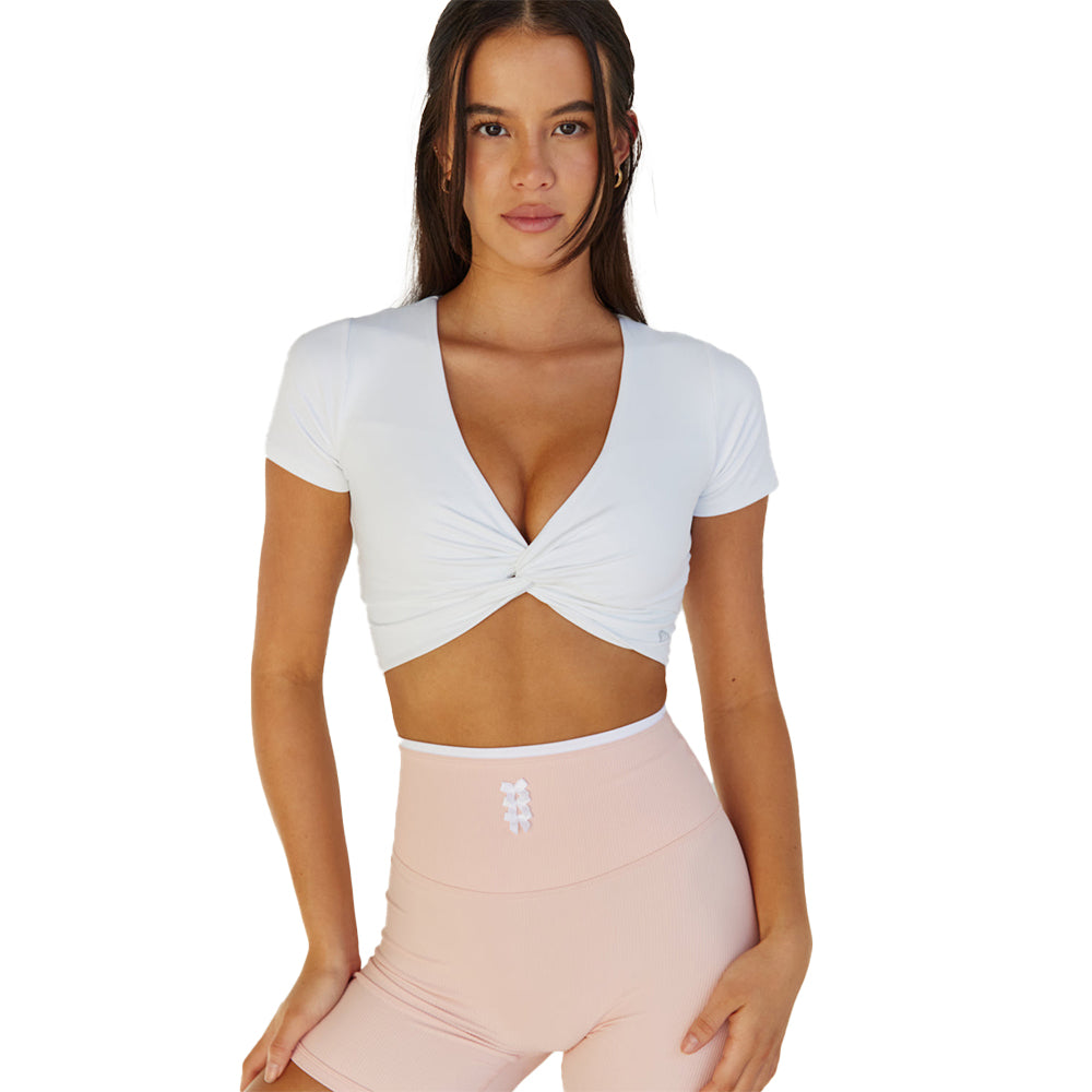 Astoria LIVE LUXE Front Crossed Quarter-Sleeve Crop - White