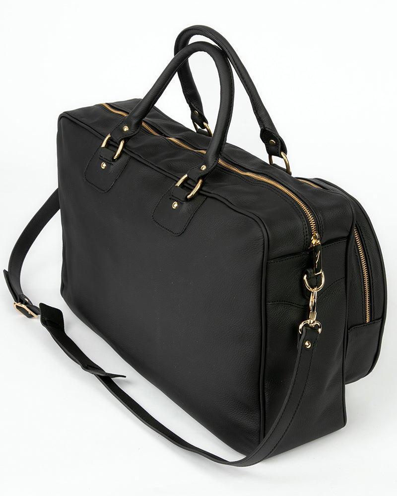 Cork Padel Vintage Leather Handbag Black/Gold