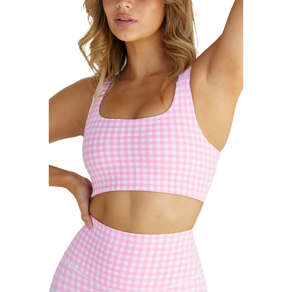 Astoria LUXE BALANCE Ruched Sports Crop - Pink Gingham