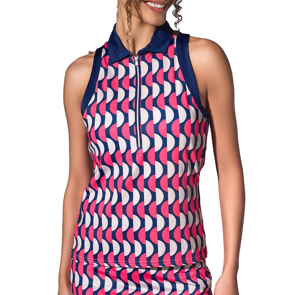 inPhorm NYC Ava Sleeveless Women's Golf & Tennis Polo Top - Geo Print/Ink