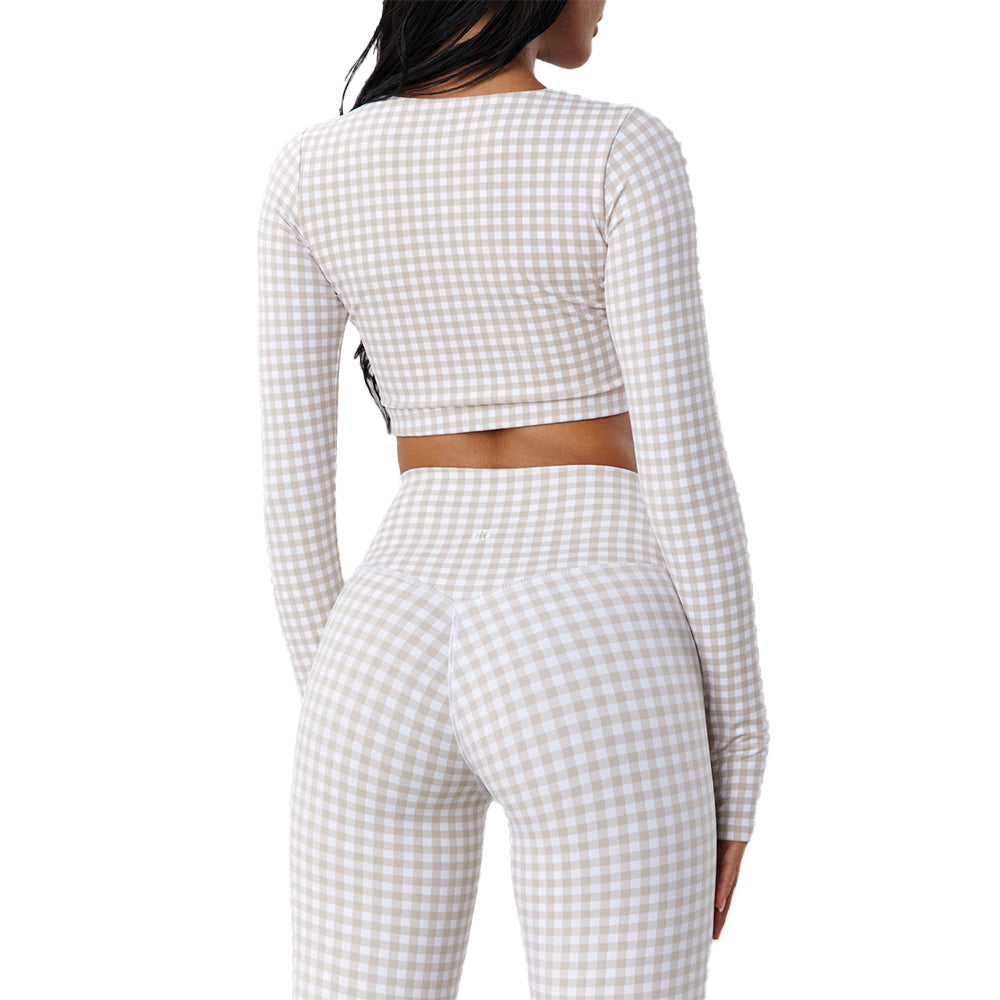 Astoria LUXE BALANCE Staple Sleeved Crop - Beige Gingham