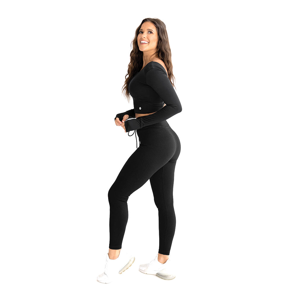 Astoria LIVE LUXE Crossed Sleeve Crop - Black