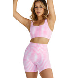 Astoria LUXE BALANCE Ruched Sports Crop - Pink Gingham