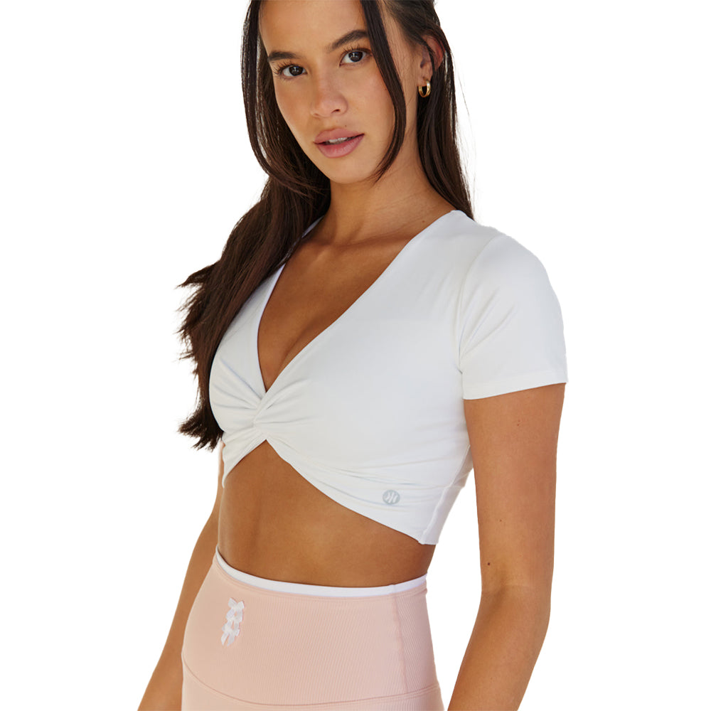 Astoria LIVE LUXE Front Crossed Quarter-Sleeve Crop - White